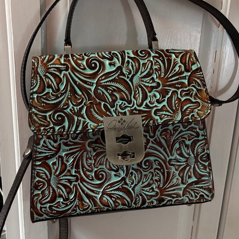 Patricia Nash Turquoise and Brown Embossed Shoulder Bag